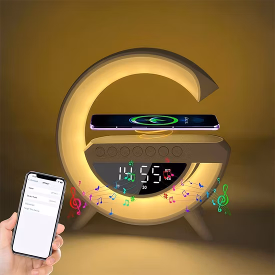 Altavoz inteligente portátil de cargador rápido inalámbrico multifuncional con reloj despertador luz nocturna