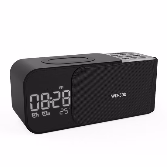 Pantalla digital multifunción Configuración de reloj despertador 10W Teléfono móvil Estación de carga rápida inalámbrica 5W Altavoz Bluetooth